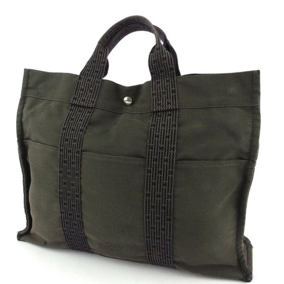 HERMES tote bag ale line gray gray canvas Auth used T18240 - Picture 2 of 9